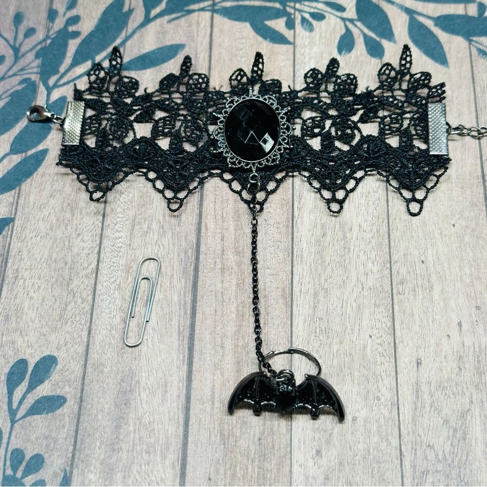 Black Lace Bat Bracelet Ring Goth Witchy Halloween‎ B7